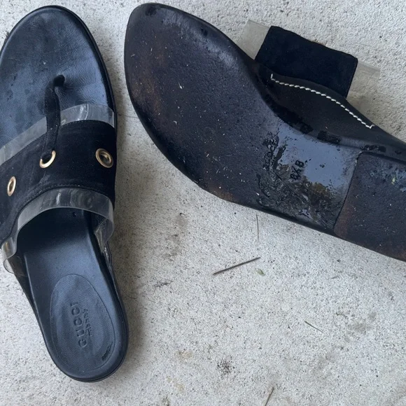 Gucci Black Sandals with Gold Accents - Picture 9 of 12